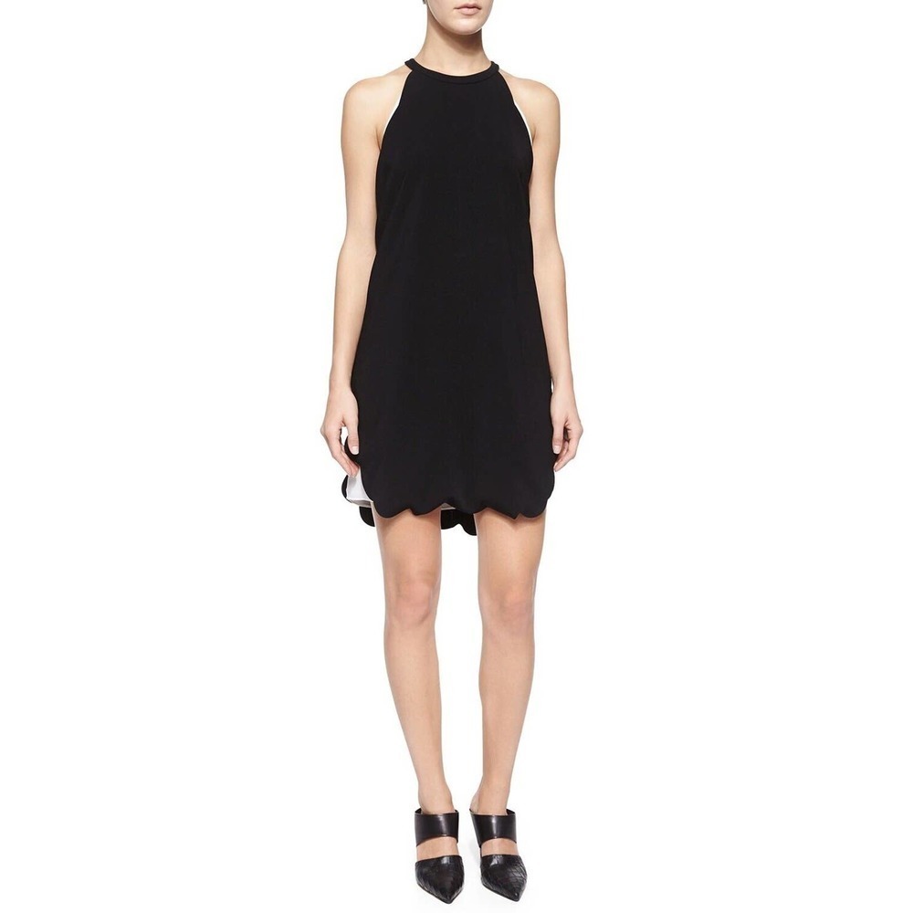 A.L.C. ALC‎ Womens Size 8 Alexis Dress Lined Black Scallop Hem Halter Neck